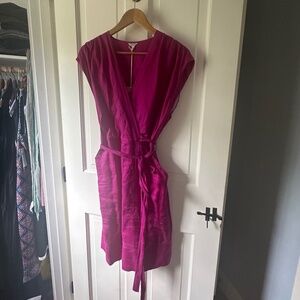 NWT Jigsaw of London Magenta Linen Wrap Mini Dress Size 8